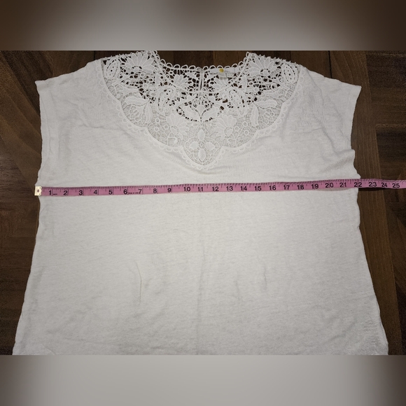 BODEN Crochet Chic Style Linen White T-shirt Sz 12 US Summer Womens - Picture 2 of 7